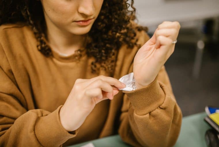 close up view of a student cheating during an exam
